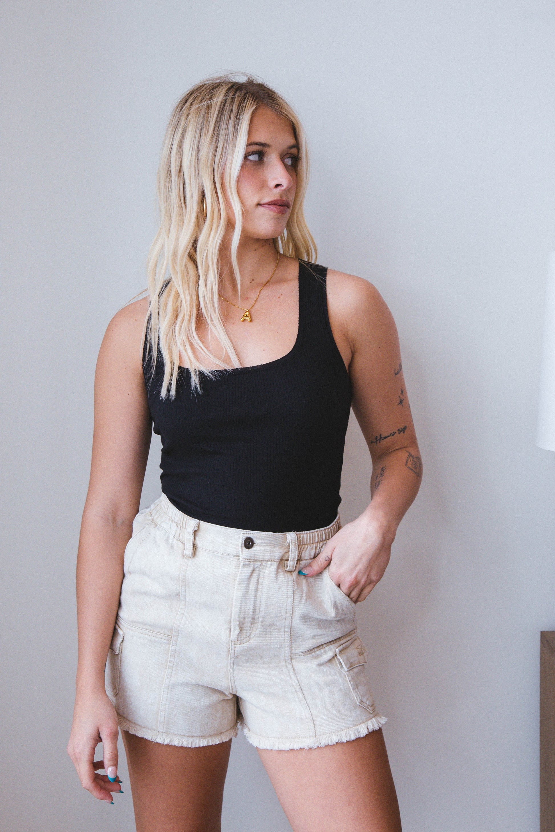 Carly Square Neck Cropped Tank, Black