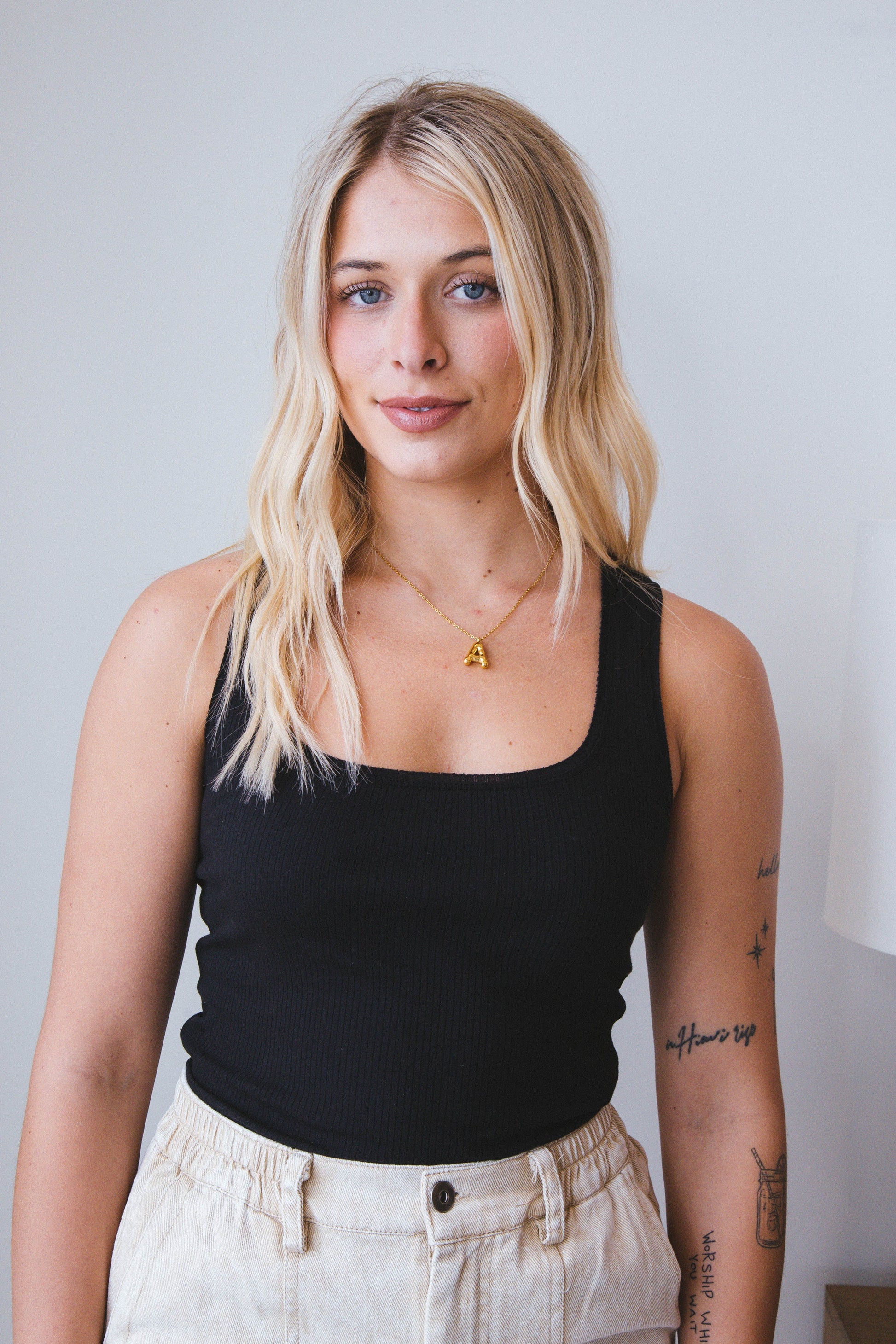 Carly Square Neck Cropped Tank, Black