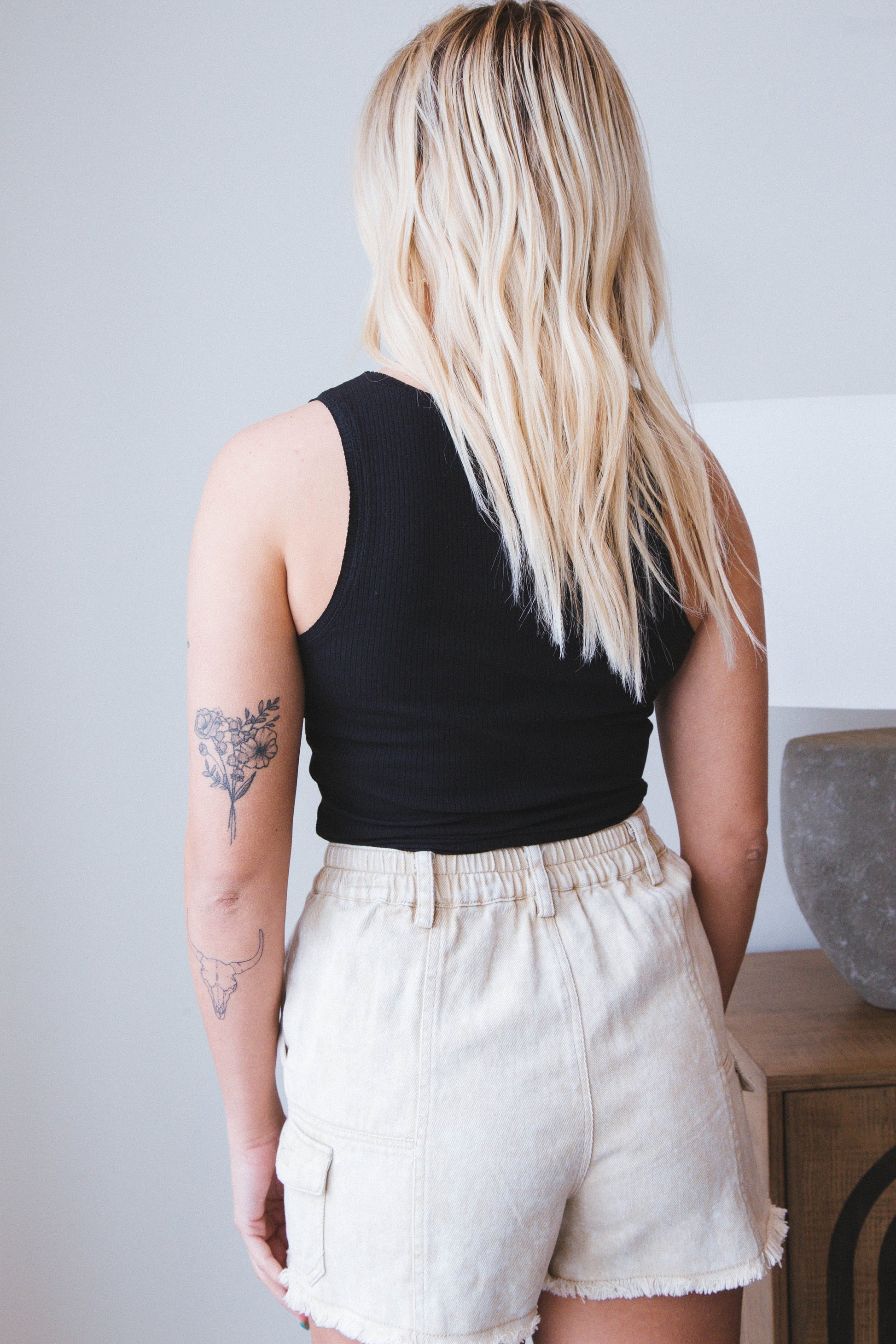 Carly Square Neck Cropped Tank, Black