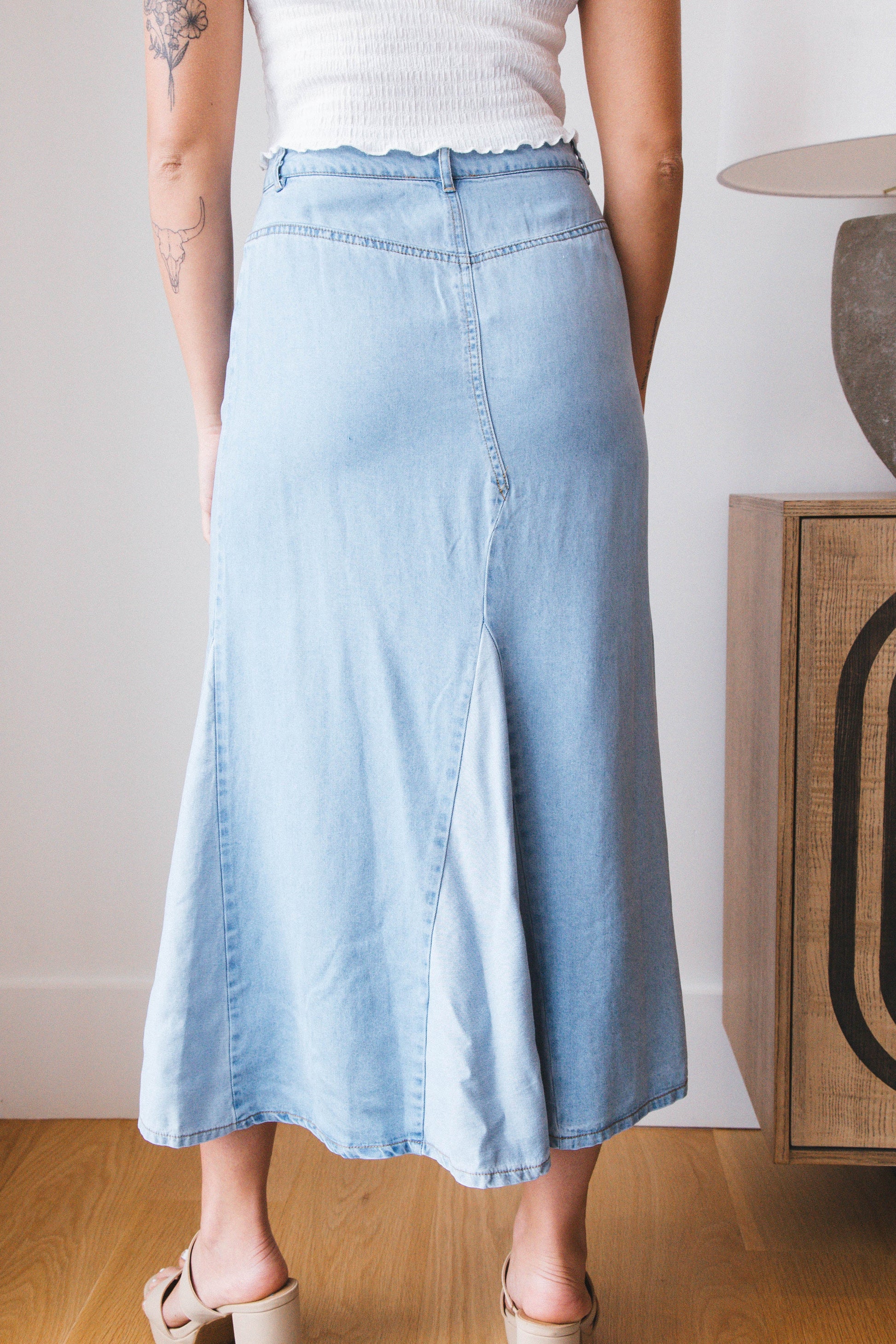 Amaya Colorblock Midi Skirt, Denim