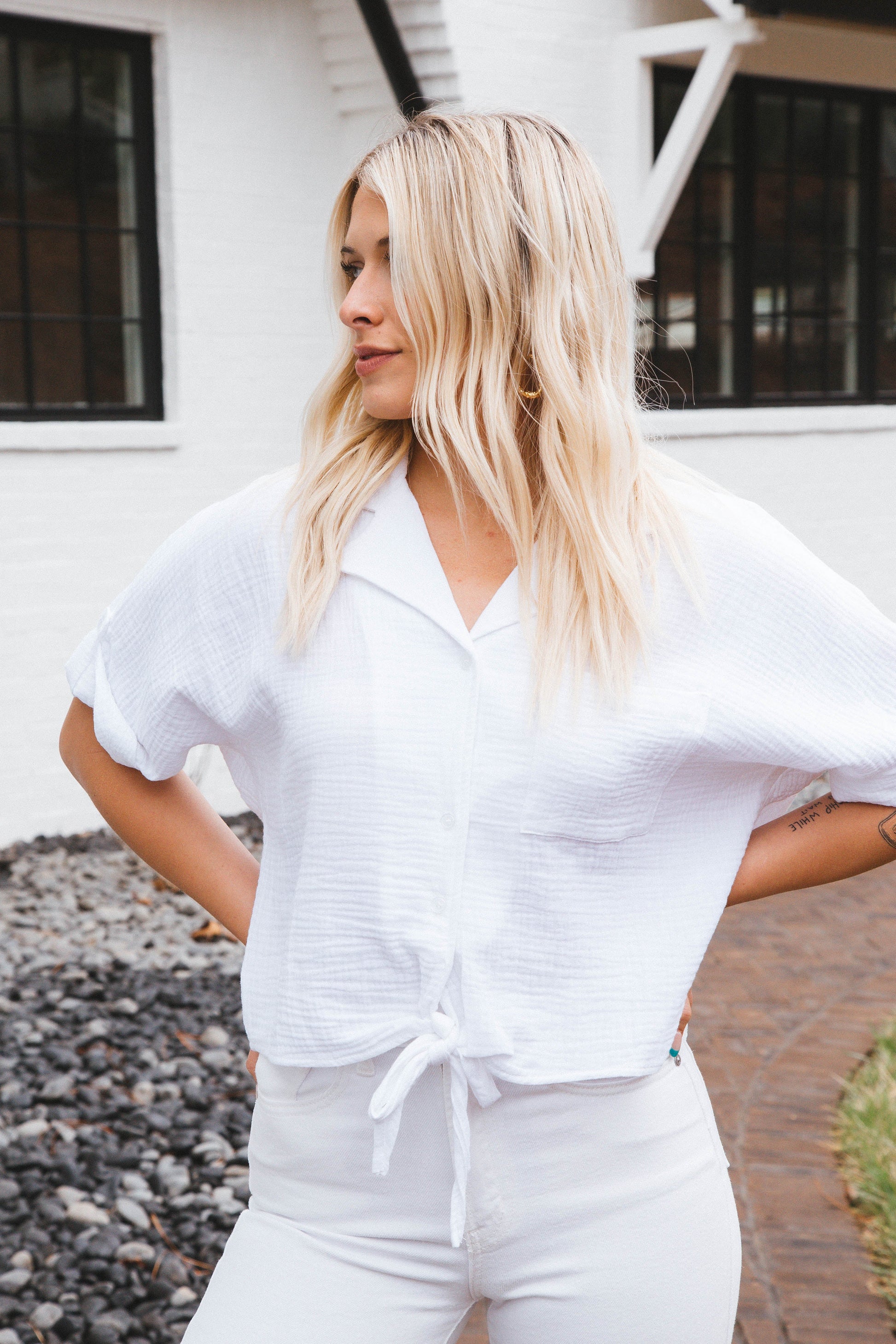 Cici Gauze Tie Hem Top, White | Velvet Heart