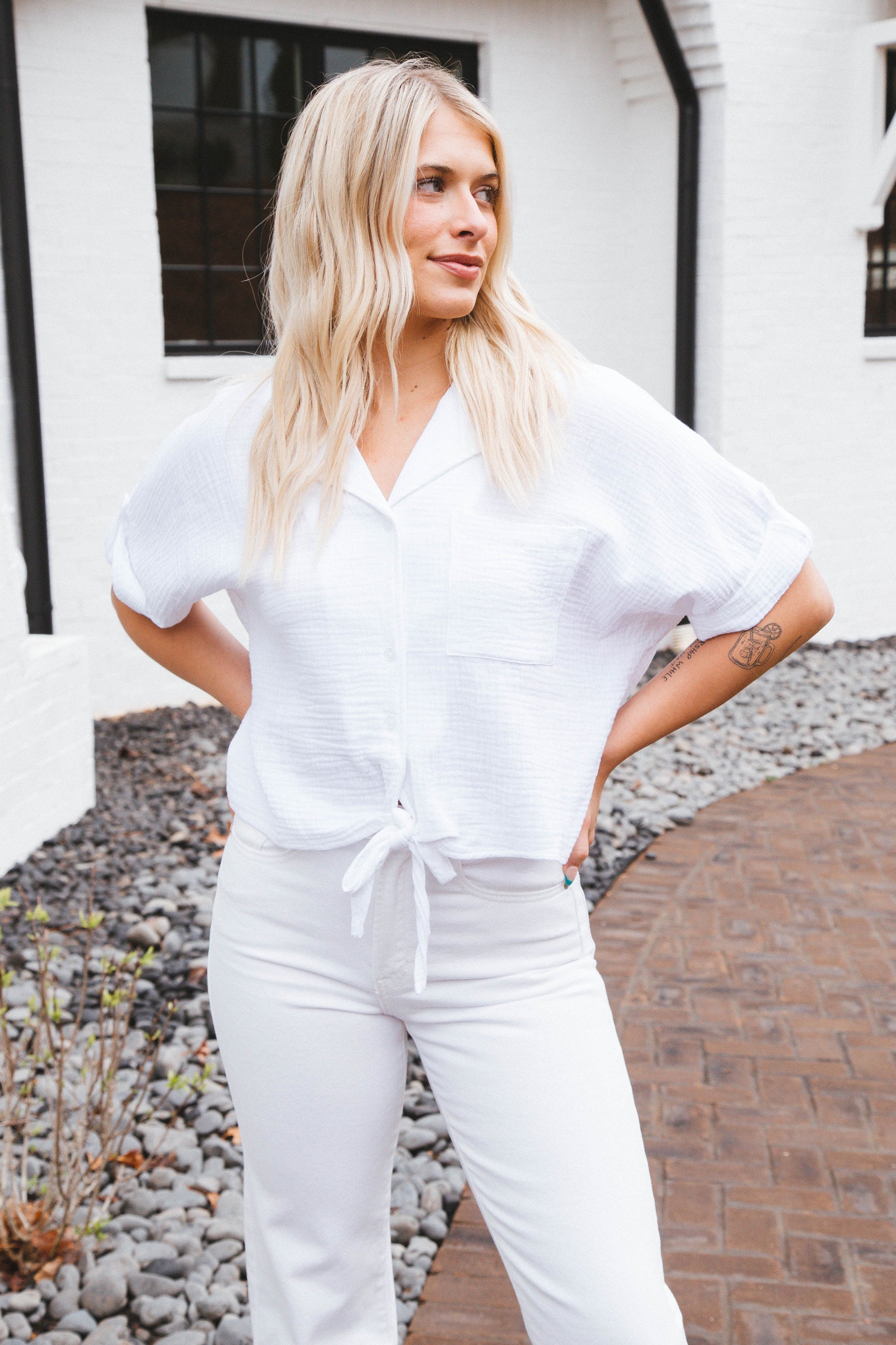 Cici Gauze Tie Hem Top, White | Velvet Heart