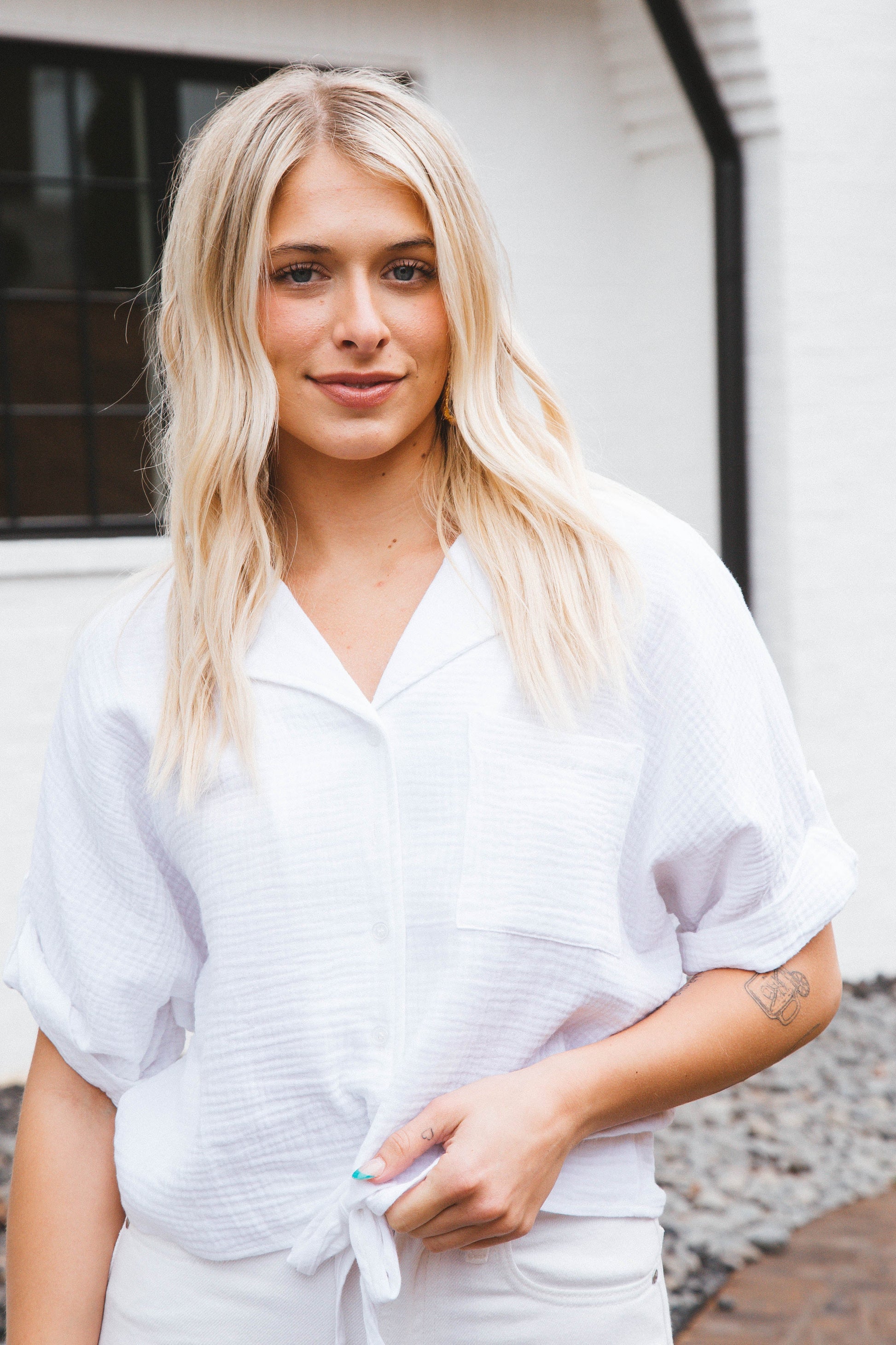 Cici Gauze Tie Hem Top, White | Velvet Heart