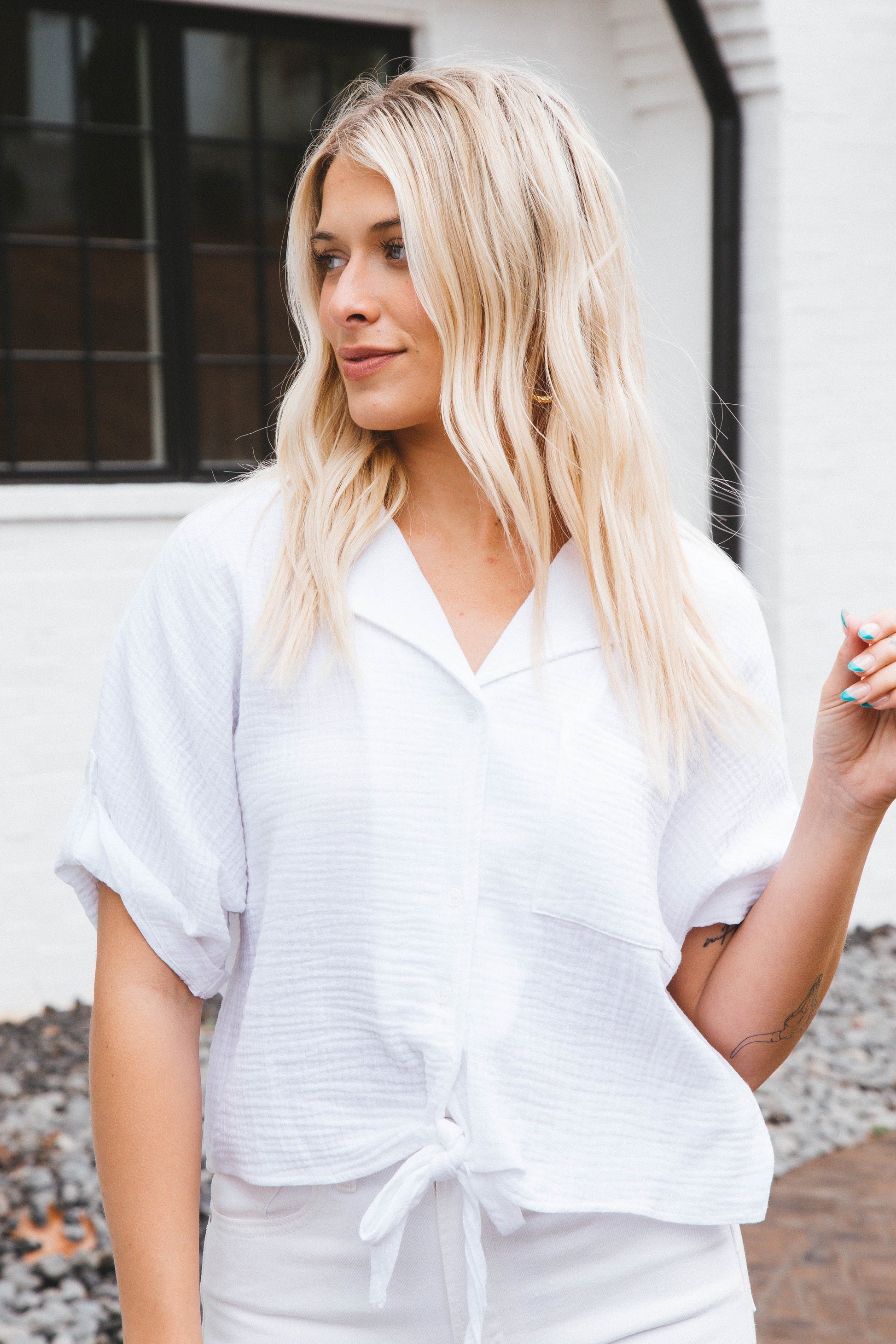 Cici Gauze Tie Hem Top, White | Velvet Heart
